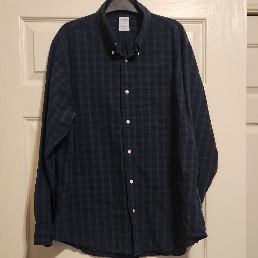 Brooks Brothers Regent Button-Down Plaid Shirt, XL, Green & Blue